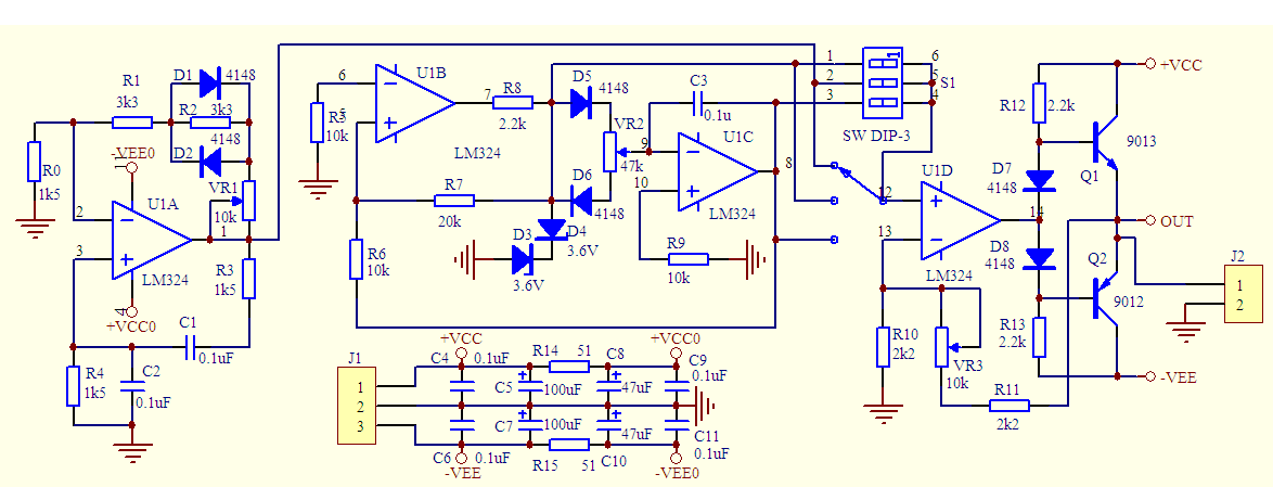 简易函数信号发生器的原理图如图,图中lm324(u1c)与vr