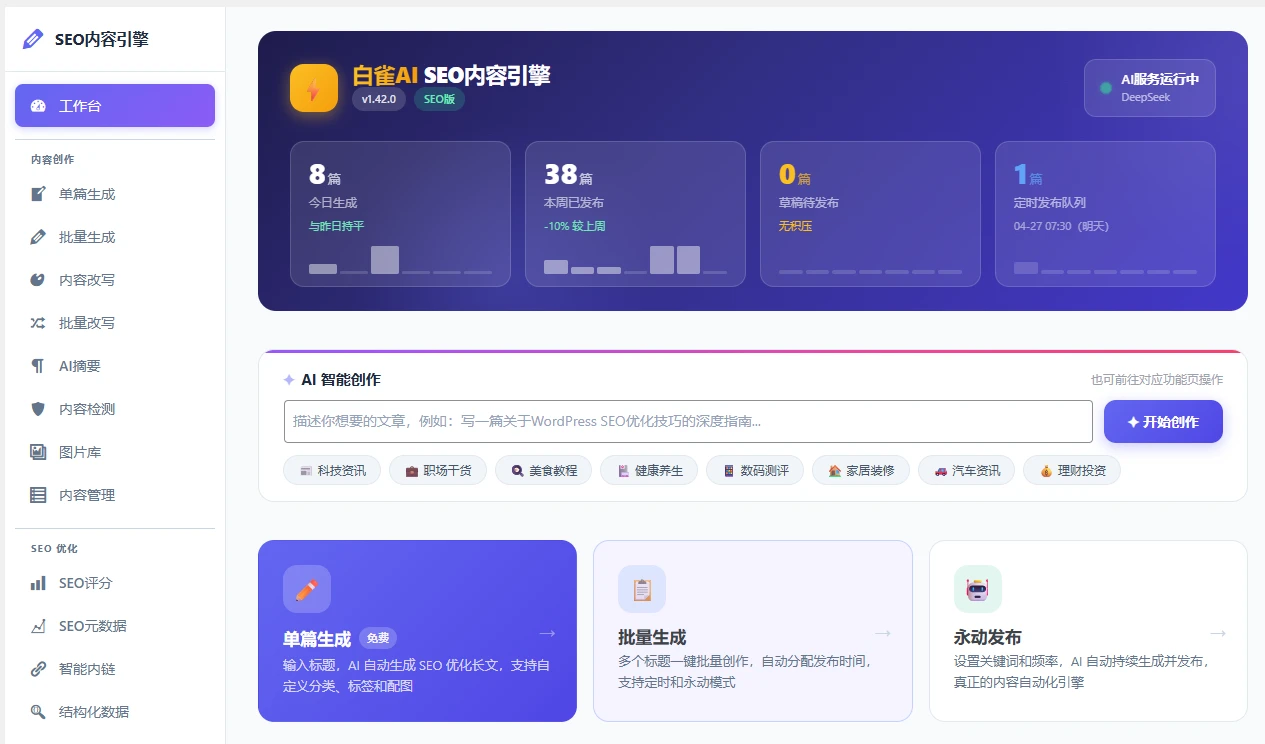 WordPress插件 – AI SEO内容多功能插件_免费版-语初博客